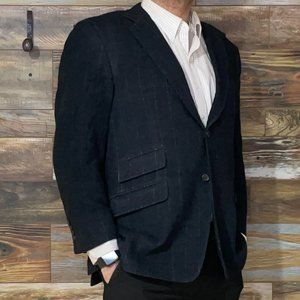 Lanificio Sorrani Sartoriale Heavy Wool Navy Blue Check Blazer Sport Jacket 46R